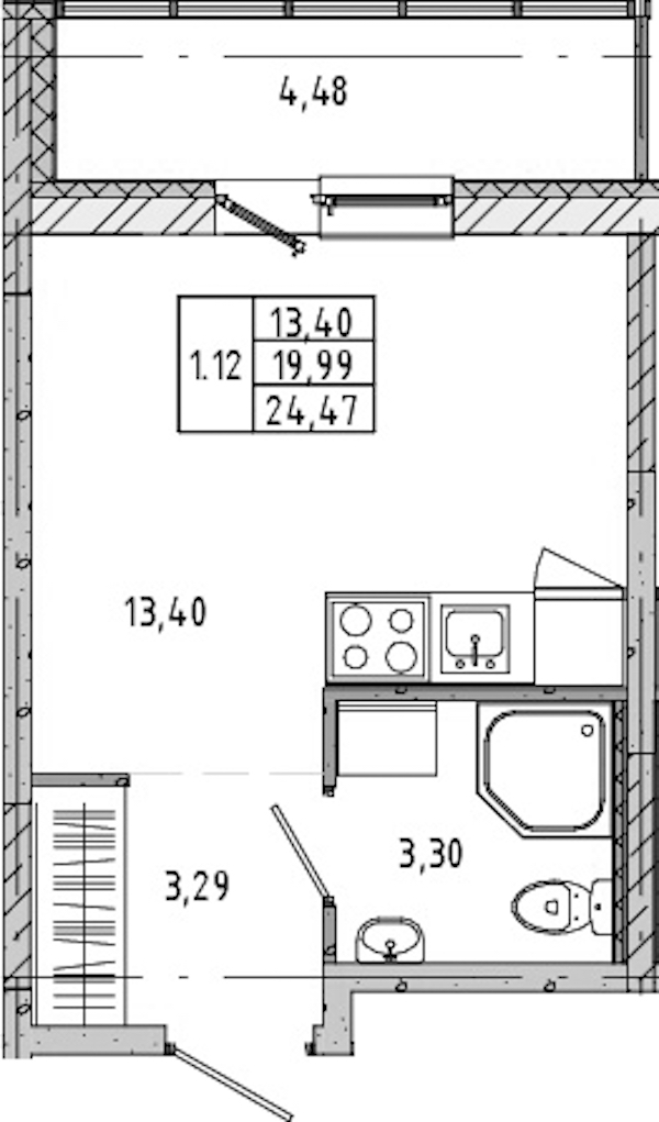 Квартира студия 20.47 м², 21/21 эт., ЖК «Новые горизонты 2»
